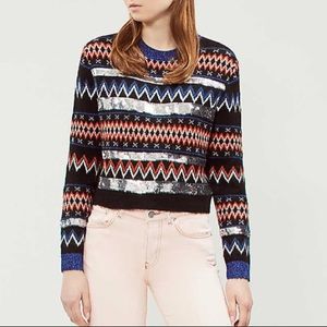Topshop Sequin Fair Isle Cropped Sweater crew neck long sleeve women size 6 NWOT
